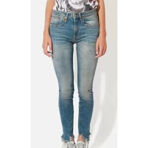 R13 Jenny Mid Rise Skinny Jean Shiloh Distress Uneven Raw Hem